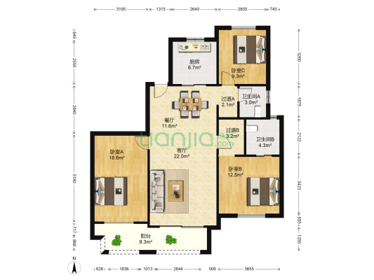 合悦江南悦馨园二街坊 3室2厅2卫 135平方