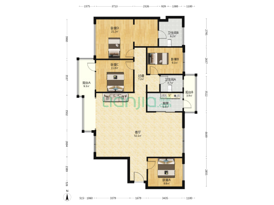 万科公园传奇一期 4室1厅2卫 165平方