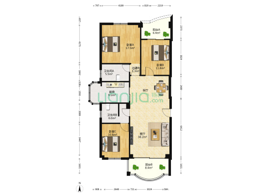 润泽园 3室1厅2卫 135平方