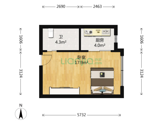 西山香麓 1室0厅1卫 37平方