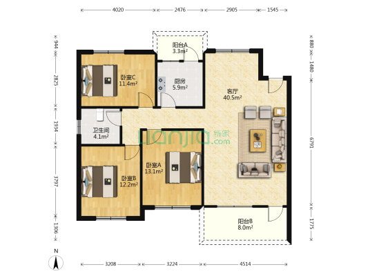 天鹅湖银昌楼 3室1厅1卫 113平方