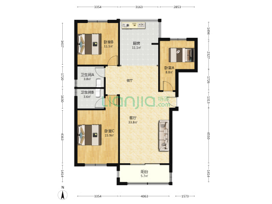 金玉和苑 3室1厅2卫 135平方