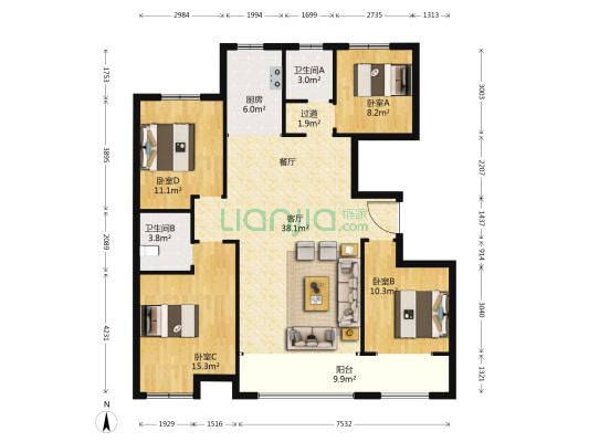 恒信城市之光 4室1厅2卫 149平方