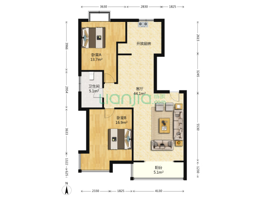 豪邦祥苑 2室1厅1卫 114平方