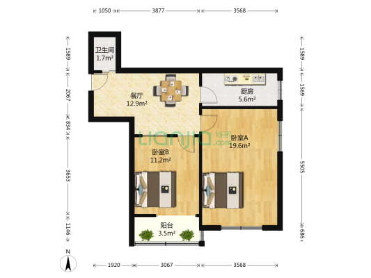 铁岭路2号 2室1厅1卫 77平方