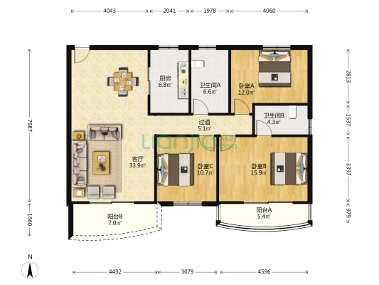 榆海雅苑 3室1厅2卫 124平方