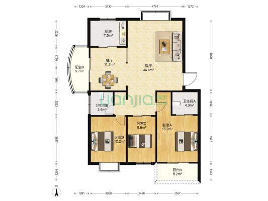 天顺园五村 3室2厅2卫 131平方