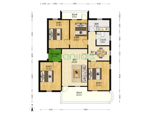 横江三路3号 4室2厅1卫 127平方