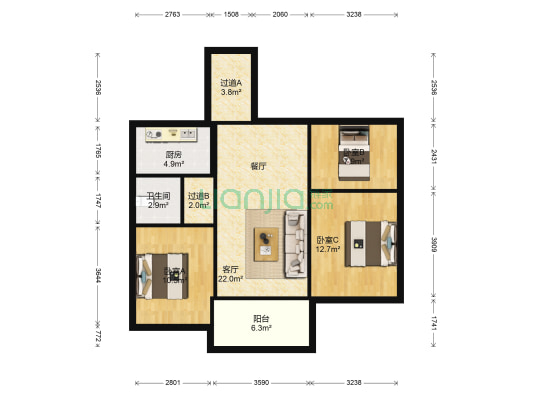 贵安新天地贵泉苑 3室1厅1卫 88平方