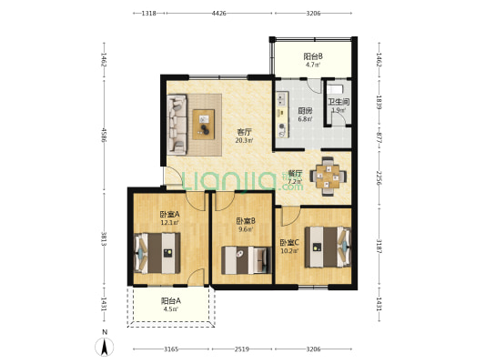 龙舌坡 3室2厅1卫 80平方