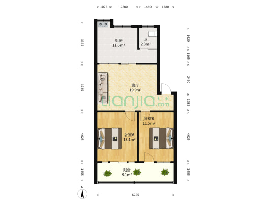 江纺住宅四区 2室1厅1卫 75平方