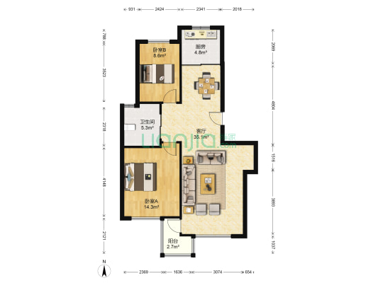 港湾山庄 2室1厅1卫 94平方