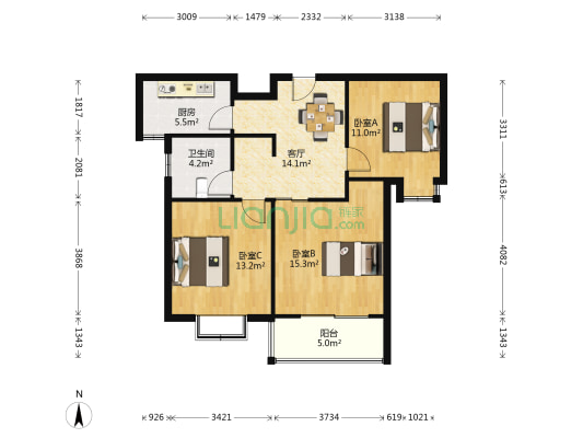 中冶锦城 3室1厅1卫 87平方
