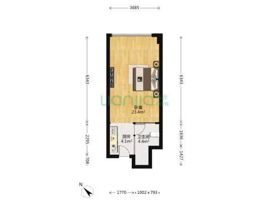 金沙城锦澜阁 1室0厅1卫 53平方