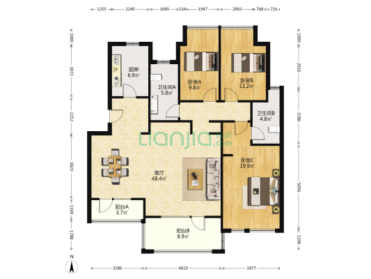 万科城花新园 3室1厅2卫 163平方