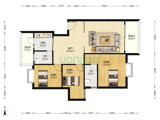 汇江花苑 3室1厅2卫 117平方