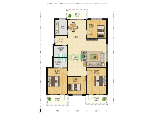 景翔苑 4室1厅2卫 138平方