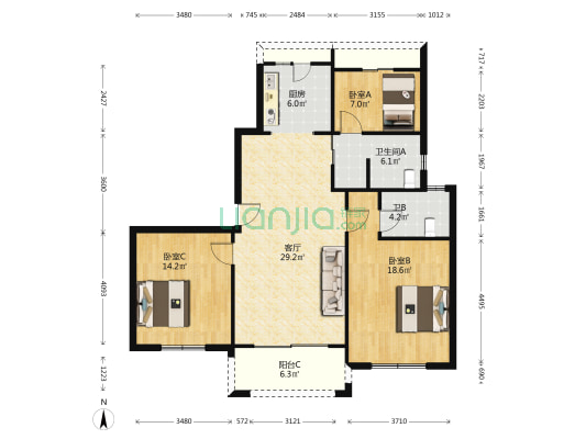 藕香居 3室1厅2卫 142平方