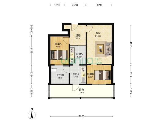 兽药厂家属楼 2室1厅1卫 53平方