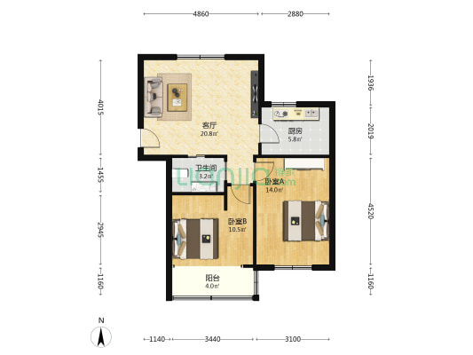南山路36弄 2室1厅1卫 70平方