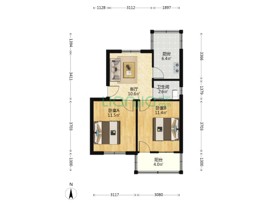 芳草雅苑 2室1厅1卫 55平方