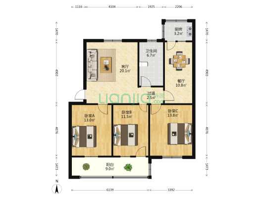 食品厂家属院 3室2厅1卫 100平方