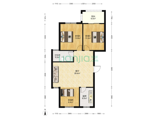 金霖府 3室1厅1卫 100平方