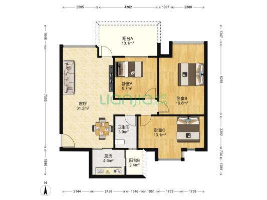 碧海富通城二期 3室1厅1卫 99平方