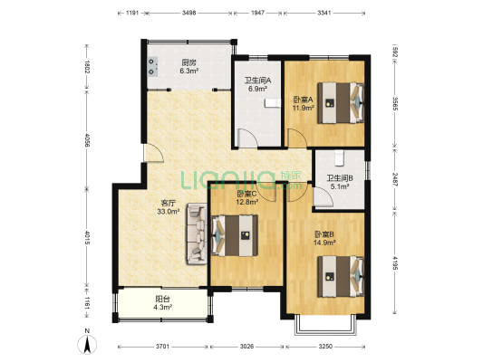 城市风景 3室1厅2卫 130平方