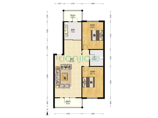 林科家园 2室1厅1卫 112平方