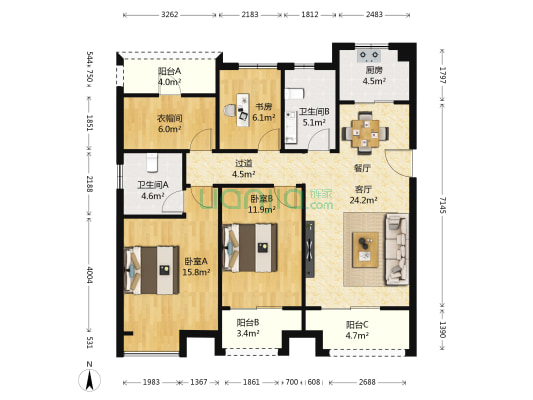 居易莱蒙郡 3室1厅2卫 127平方