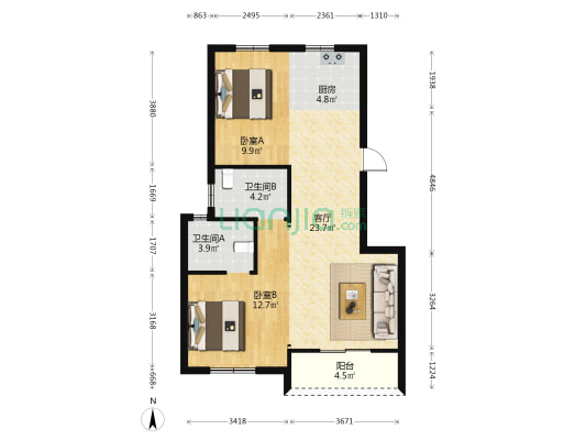 湖墩茗苑 2室1厅2卫 87平方