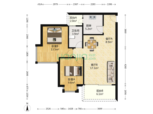 西街苑二期 2室2厅1卫 76平方