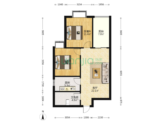 东城国际 2室1厅1卫 79平方