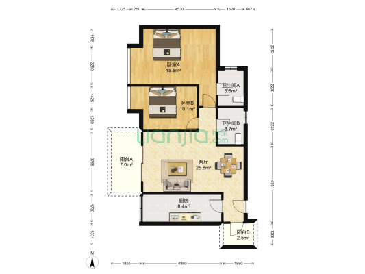 嘉和康桥B区 2室1厅2卫 92平方