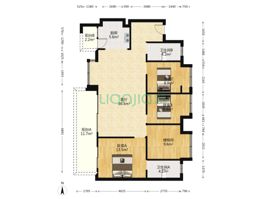 东方友谊 3室1厅2卫 65平方