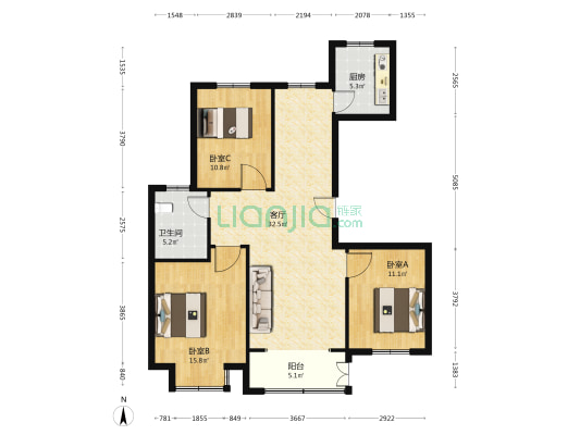 华悦嘉园 3室1厅1卫 117平方