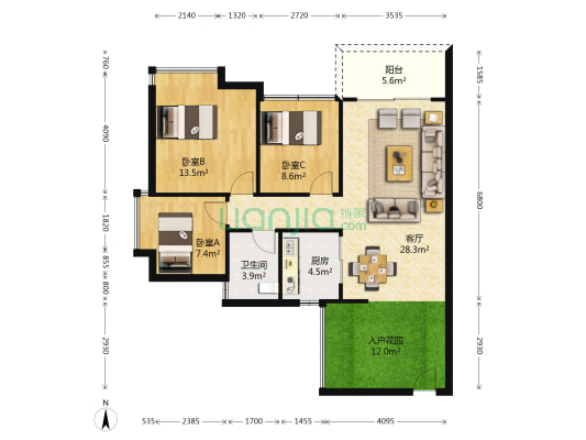 金山谷四期 3室1厅1卫 93平方