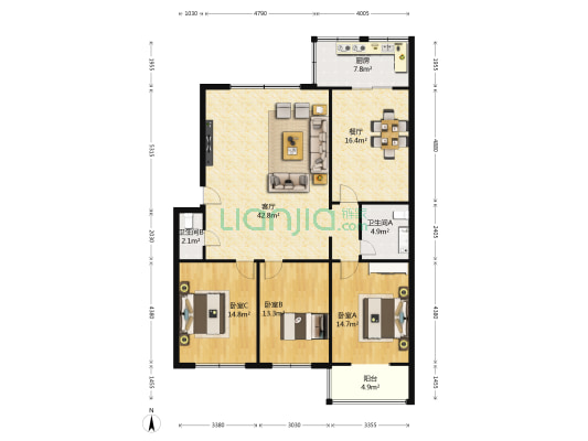 肉联厂家属院 3室2厅2卫 139平方