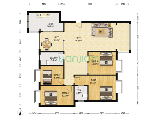 黔锦花园 3室2厅2卫 158平方