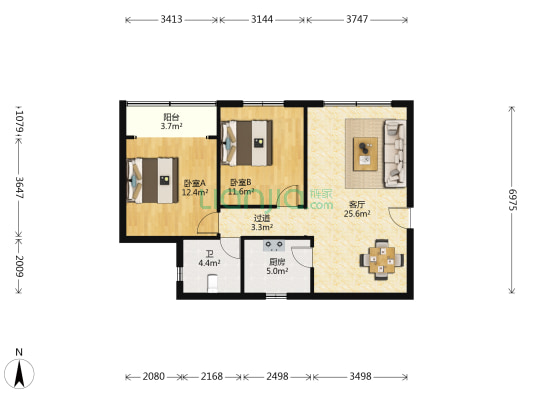 江南大道66号 2室1厅1卫 80平方
