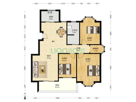 瑞景锦居 3室1厅1卫 123平方