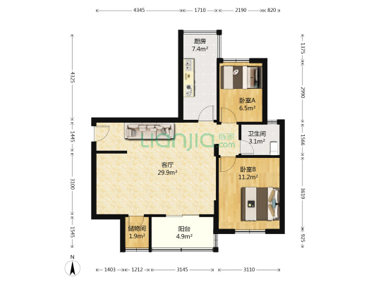 东方雅园 2室1厅1卫 78平方