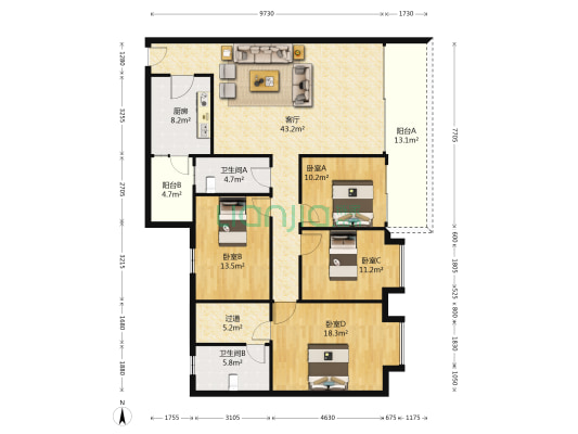 岭南首府 4室1厅2卫 161平方