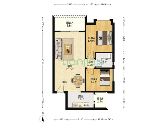 宜峰 2室1厅1卫 72平方