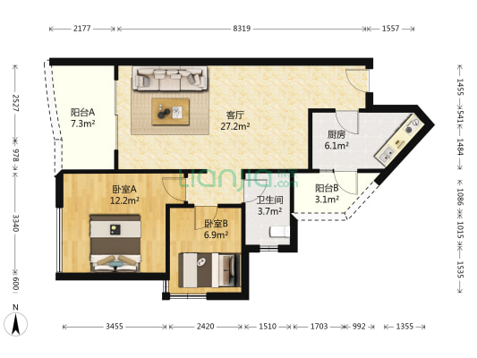 祈福辉煌台 2室1厅1卫 85平方