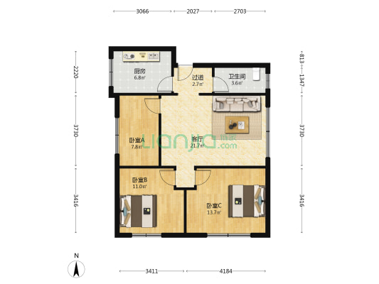 建设路二段111号 3室1厅1卫 92平方