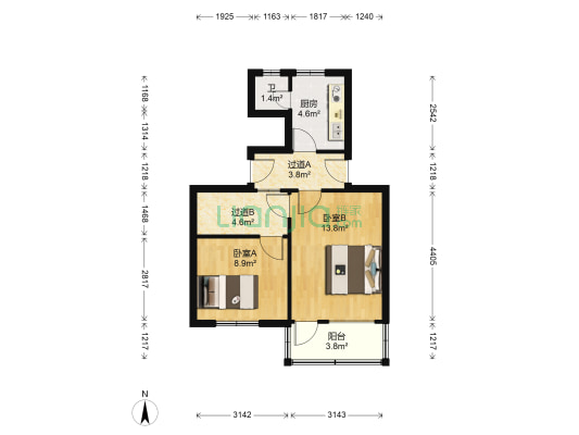 卫巷 2室0厅1卫 46平方