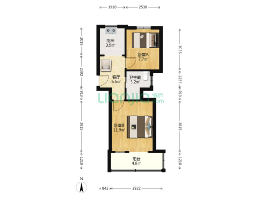 文二路57号 2室1厅1卫 48平方