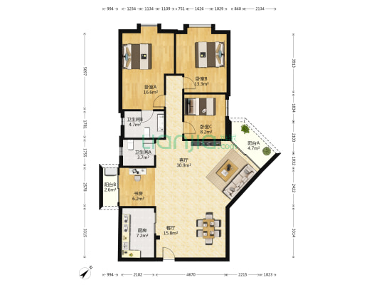 裕华花园 4室2厅2卫 134平方